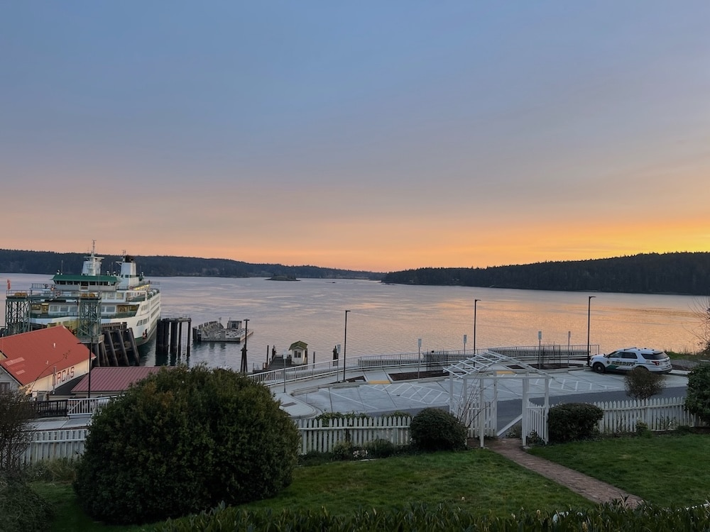 Sunset at the Orcas Hotel makes Orcas Village one of the best places to visit on Orcas Island