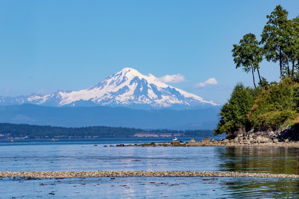 View of Mount Baker from Deer Harbor on Orcas Island